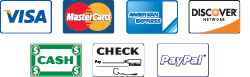 We Accept Visa,Mastercard,American Express,Discover,Cash,Check,Pay Pal